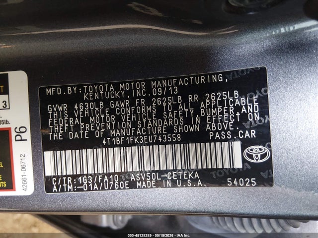 Продажа на аукционе авто 2014 Toyota Camry L, vin: 4T1BF1FK3EU743558, номер лота: 45128289