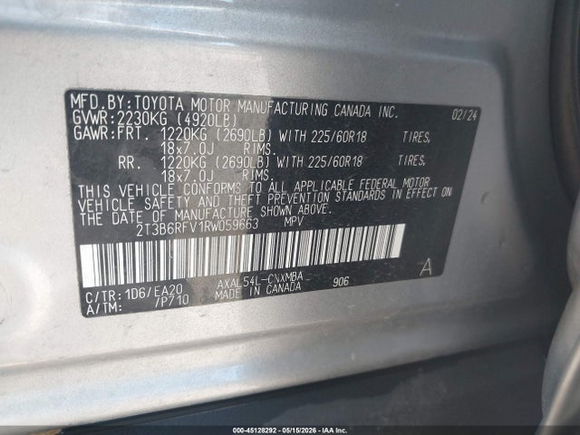Auction sale of the 2024 Toyota Rav4 Hybrid Xle Premium, vin: 2T3B6RFV1RW059663, lot number: 45128292