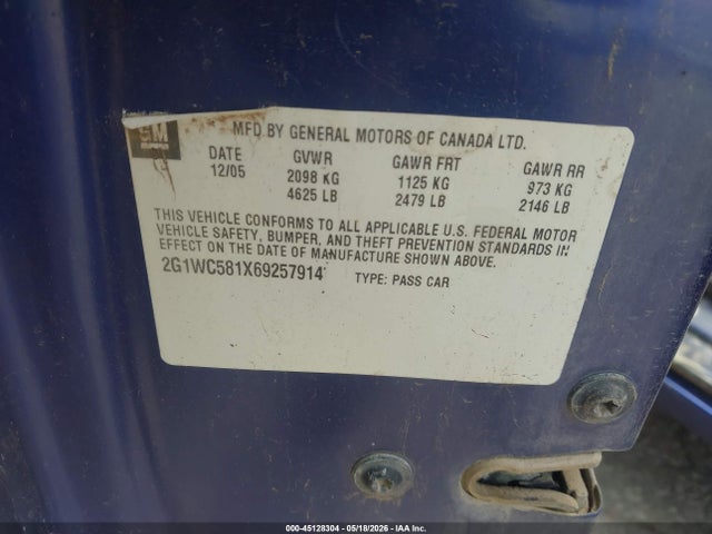 2006 Chevrolet Impala Lt მანქანა იყიდება აუქციონზე, vin: 2G1WC581X69257914, აუქციონის ნომერი: 45128304