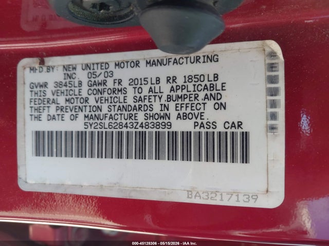 Продаж на аукціоні авто 2003 Pontiac Vibe, vin: 5Y2SL62843Z483899, номер лоту: 45128306