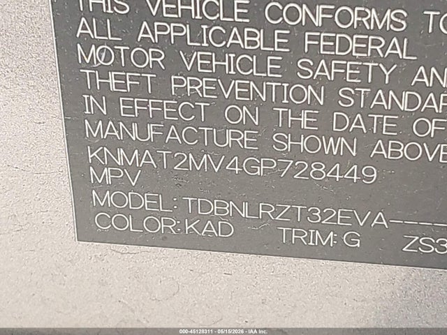 KNMAT2MV4GP728449 Nissan Rogue Sl