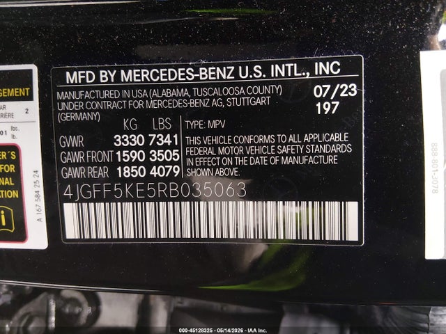 Aukcja sprzedaży 2024 Mercedes-benz Gls 450 4matic, vin: 4JGFF5KE5RB035063, numer aukcji: 45128325