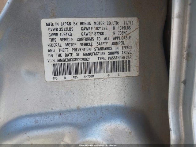Продаж на аукціоні авто 2013 Honda Fit, vin: JHMGE8H3XDC020921, номер лоту: 45128328