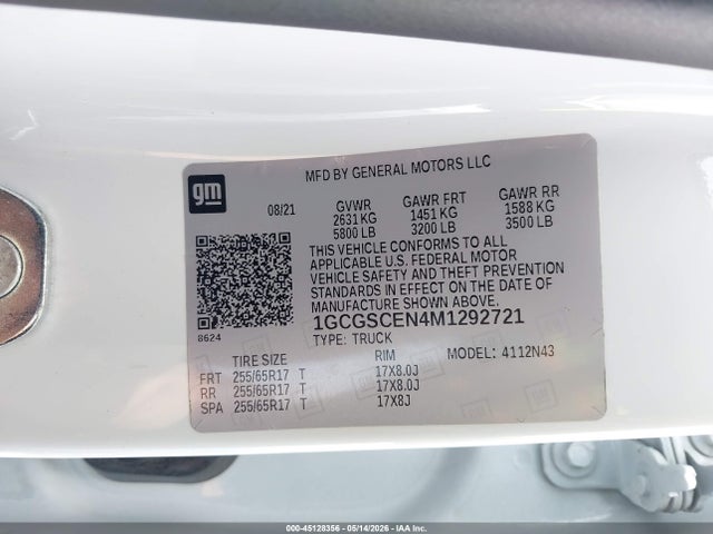 1GCGSCEN4M1292721 Chevrolet Colorado 2wd Short Box Lt