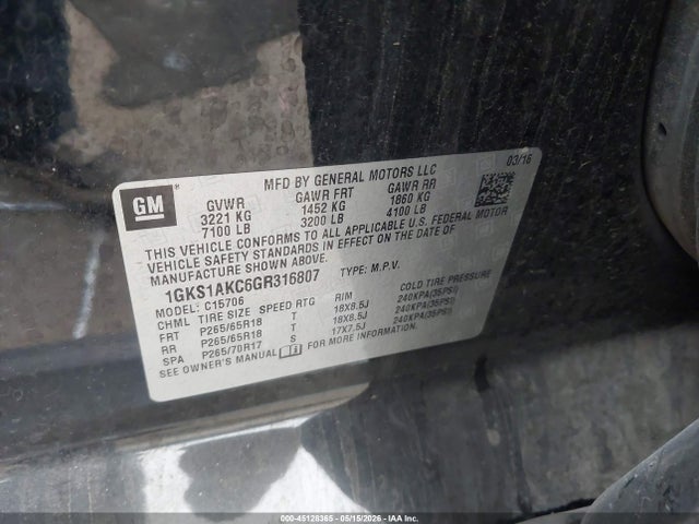 Auction sale of the 2016 Gmc Yukon Sle, vin: 1GKS1AKC6GR316807, lot number: 45128365