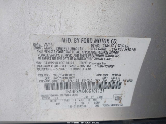 Продаж на аукціоні авто 2016 Ford Police Interceptor, vin: 1FAHP2MK4GG101121, номер лоту: 45128369