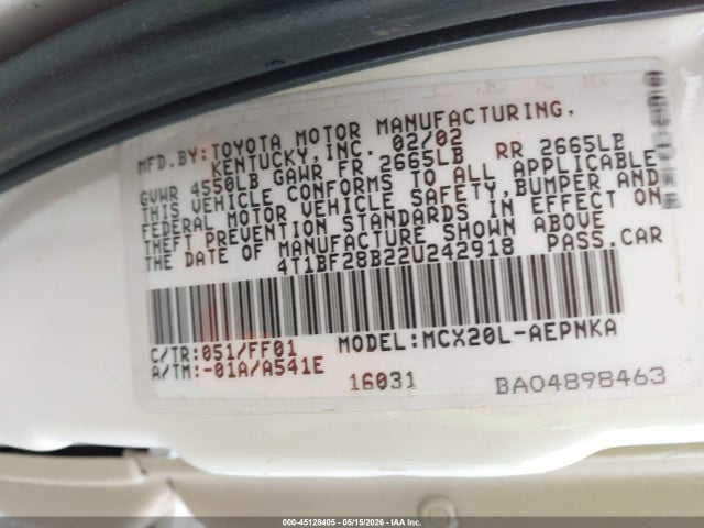 Aukcja sprzedaży 2002 Toyota Avalon Xl, vin: 4T1BF28B22U242918, numer aukcji: 45128405