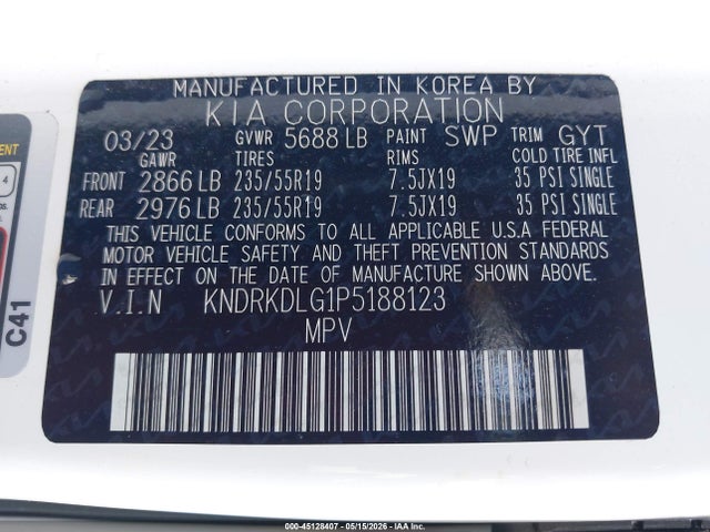 2023 Kia Sorento Hybrid Sx Prestige მანქანა იყიდება აუქციონზე, vin: KNDRKDLG1P5188123, აუქციონის ნომერი: 45128407