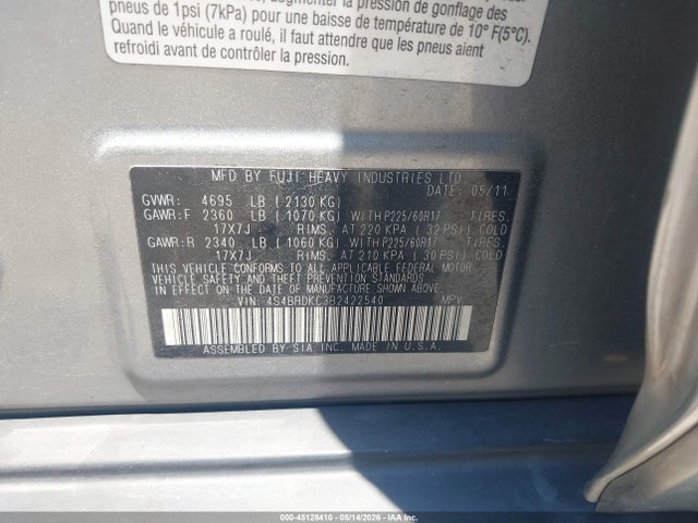 2011 Subaru Outback 3.6r Limited მანქანა იყიდება აუქციონზე, vin: 4S4BRDKC3B2422540, აუქციონის ნომერი: 45128410