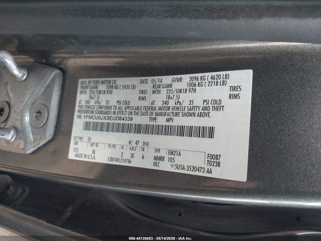 Продажа на аукционе авто 2014 Ford Escape Titanium, vin: 1FMCU0JX3EUD64339, номер лота: 45128453
