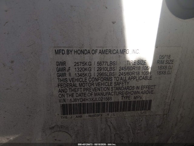 Aukcja sprzedaży 2018 Acura Mdx, vin: 5J8YD4H3XJL021565, numer aukcji: 45128473