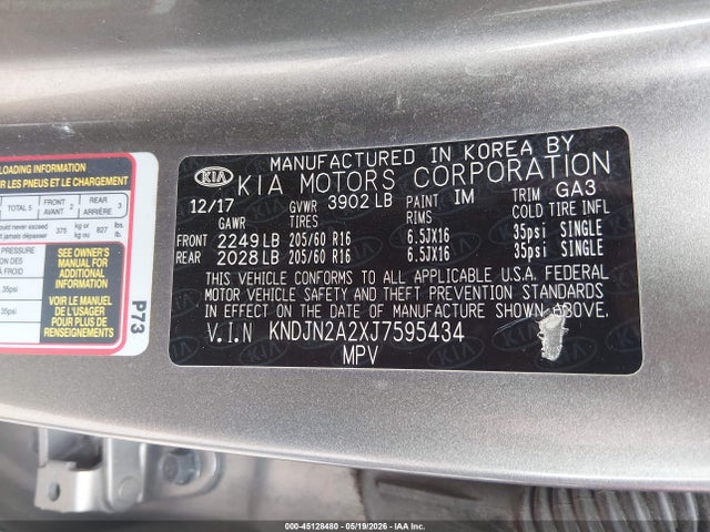Aukcja sprzedaży 2018 Kia Soul, vin: KNDJN2A2XJ7595434, numer aukcji: 45128480