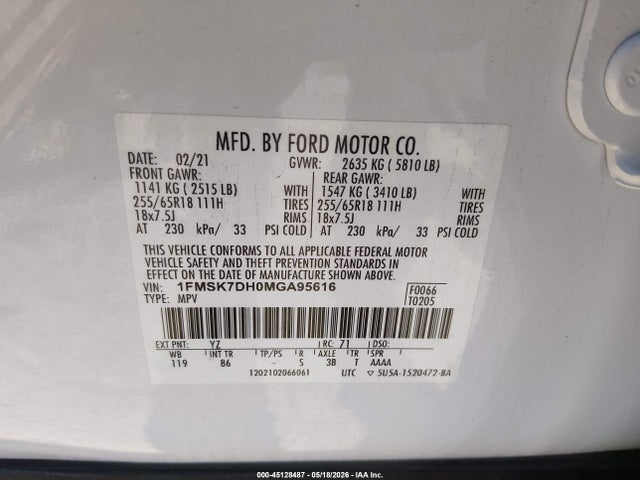 Ford EXPLORER XLT 2021 1FMSK7DH0MGA95616 Image 9