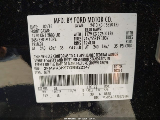 2FMPK3K97GBB22347 Ford Edge Titanium