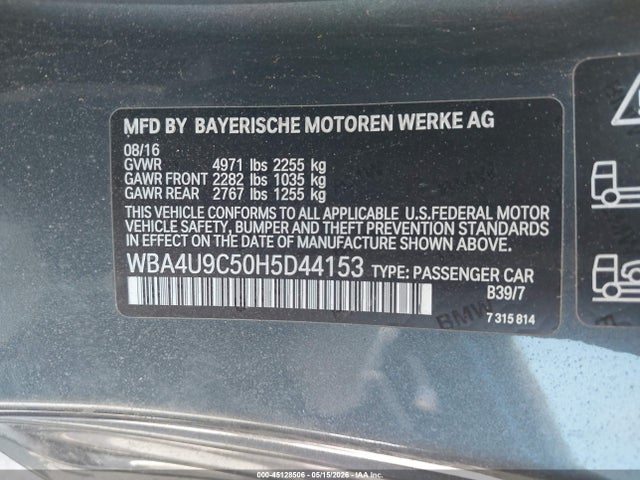 Продаж на аукціоні авто 2017 Bmw 430i Xdrive, vin: WBA4U9C50H5D44153, номер лоту: 45128506