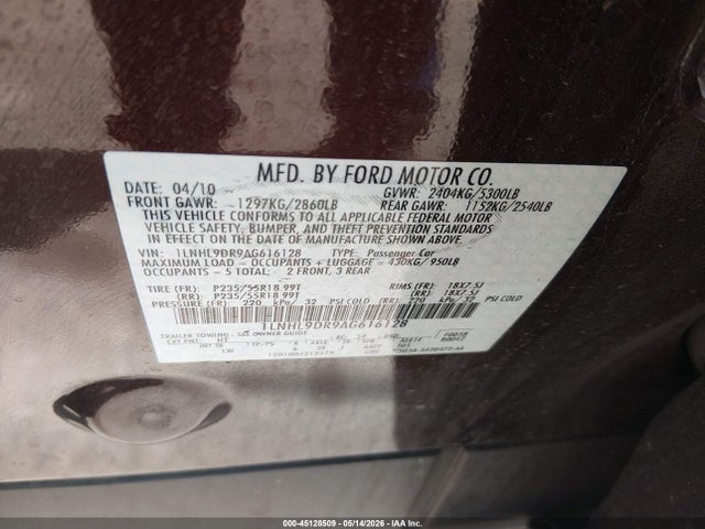 Aukcja sprzedaży 2010 Lincoln Mks, vin: 1LNHL9DR9AG616128, numer aukcji: 45128509