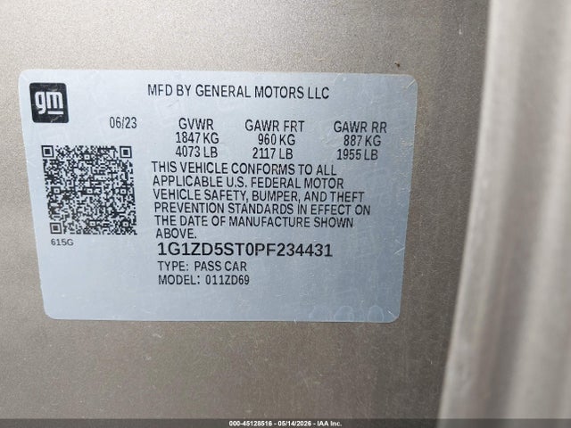 1G1ZD5ST0PF234431 Chevrolet Malibu Fwd 1lt