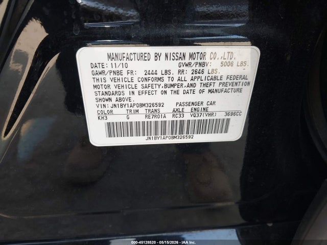 Aukcja sprzedaży 2011 Infiniti M37, vin: JN1BY1AP0BM326592, numer aukcji: 45128520