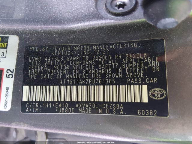 Aukcja sprzedaży 2023 Toyota Camry Se, vin: 4T1G11AK7PU761365, numer aukcji: 45128524