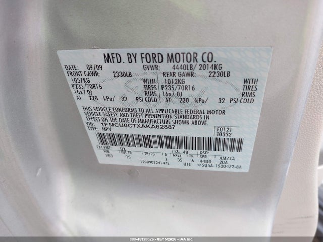 Продажа на аукционе авто 2010 Ford Escape Xls, vin: 1FMCU0C7XAKA62887, номер лота: 45128526