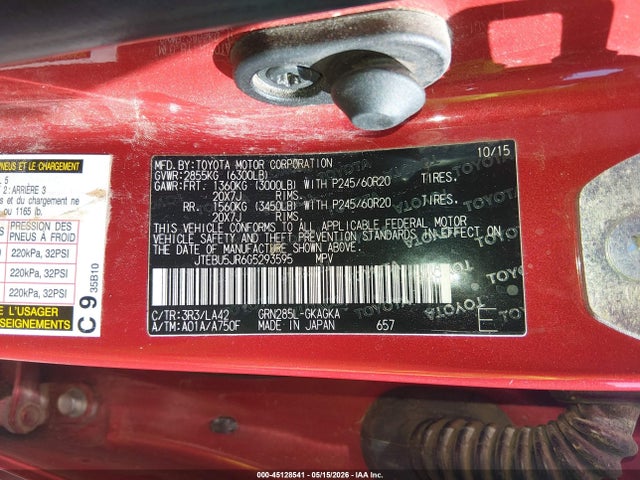 Toyota 4runner Limited 2016 JTEBU5JR6G5293595 Image 9