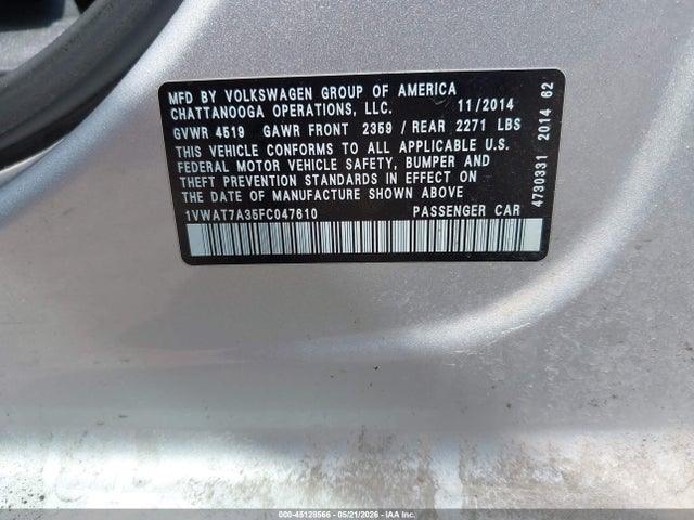 1VWAT7A35FC047610 Volkswagen Passat 1.8t Wolfsburg Edition