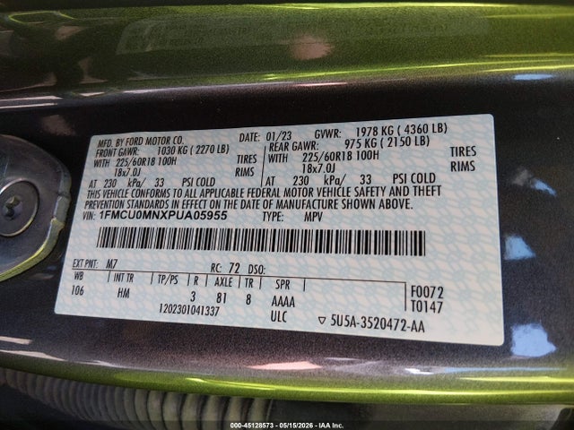 45128573 :رقم المزاد ، 1FMCU0MNXPUA05955 vin ، 2023 Ford Escape St-line مزاد بيع