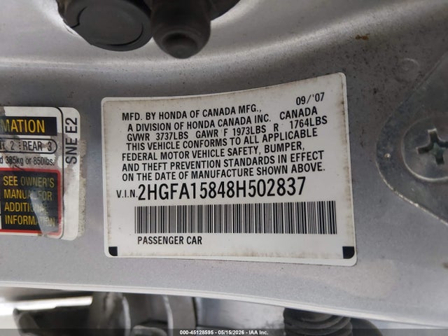Продаж на аукціоні авто 2008 Honda Civic Ex, vin: 2HGFA15848H502837, номер лоту: 45128595