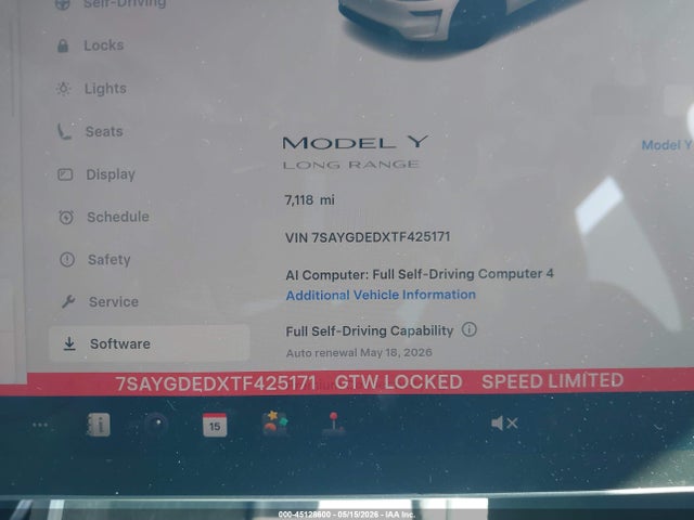 2026 Tesla Model Y მანქანა იყიდება აუქციონზე, vin: 7SAYGDEDXTF425171, აუქციონის ნომერი: 45128600