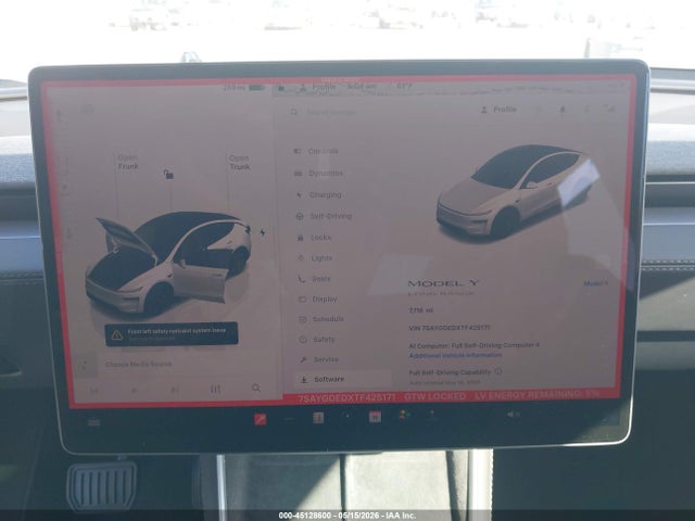 2026 Tesla Model Y მანქანა იყიდება აუქციონზე, vin: 7SAYGDEDXTF425171, აუქციონის ნომერი: 45128600