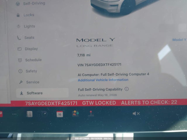 2026 Tesla Model Y მანქანა იყიდება აუქციონზე, vin: 7SAYGDEDXTF425171, აუქციონის ნომერი: 45128600
