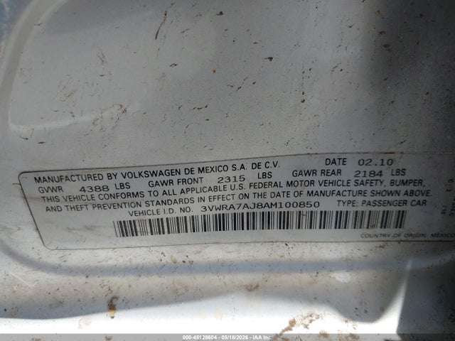 Aukcja sprzedaży 2010 Volkswagen Jetta Wolfsburg Edition, vin: 3VWRA7AJ8AM100850, numer aukcji: 45128604