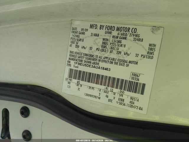 Продаж на аукціоні авто 2010 Ford Explorer Sport Trac Limited, vin: 1FMEU5DE3AUA18463, номер лоту: 45128619
