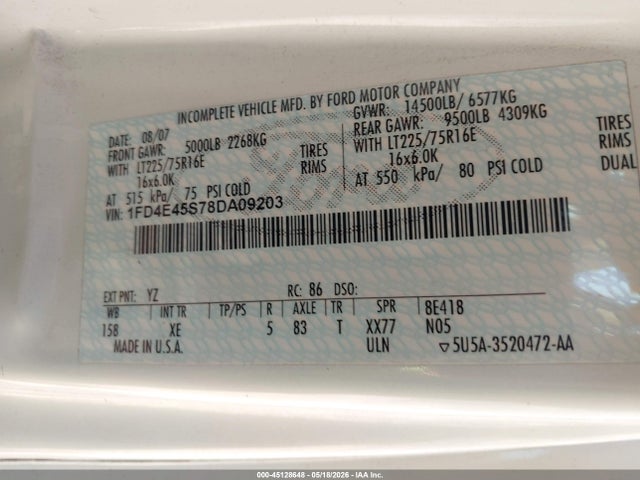 Продаж на аукціоні авто 2008 Ford E-450 Cutaway, vin: 1FD4E45S78DA09203, номер лоту: 45128648