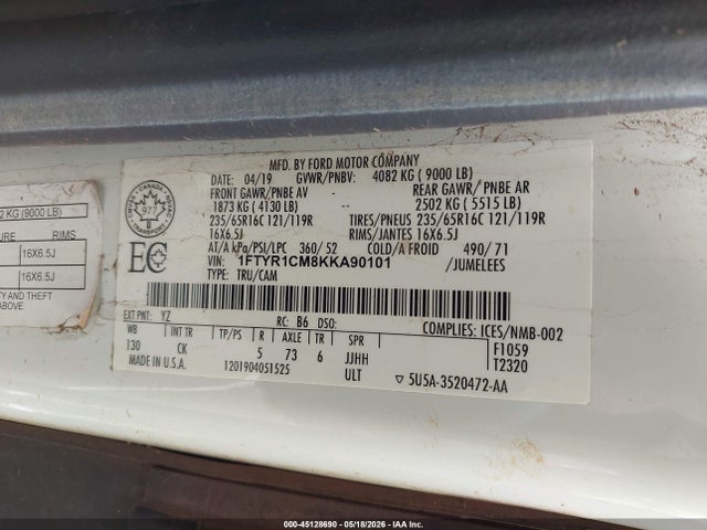 Ford Transit-250 2019 1FTYR1CM8KKA90101 Image 9