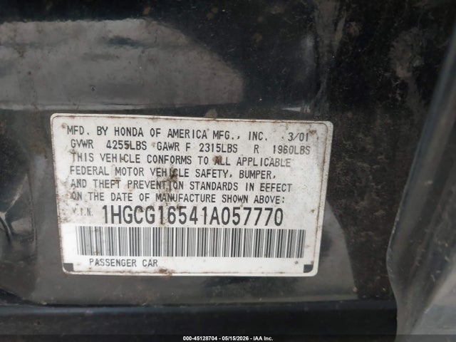 Продажа на аукционе авто 2001 Honda Accord 3.0 Ex, vin: 1HGCG16541A057770, номер лота: 45128704