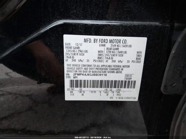 Aukcja sprzedaży 2018 Ford Edge Sel, vin: 2FMPK4J83JBB39118, numer aukcji: 45128713