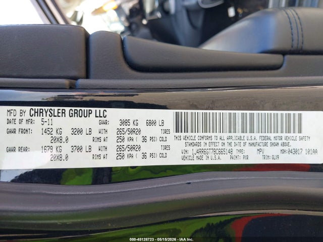 Auction sale of the 2011 Jeep Grand Cherokee Overland, vin: 1J4RR6GT7BC665148, lot number: 45128723