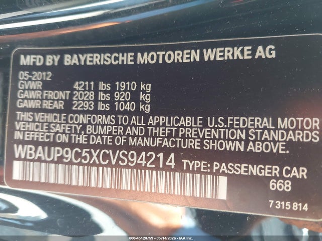 Продаж на аукціоні авто 2012 Bmw 128i, vin: WBAUP9C5XCVS94214, номер лоту: 45128759