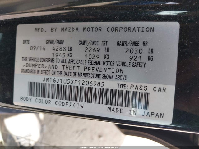 45128769 :رقم المزاد ، JM1GJ1U5XF1206985 vin ، 2015 Mazda Mazda6 I Sport مزاد بيع