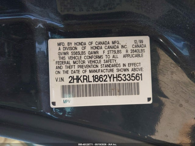 Продаж на аукціоні авто 2000 Honda Odyssey Ex, vin: 2HKRL1862YH533561, номер лоту: 45128771