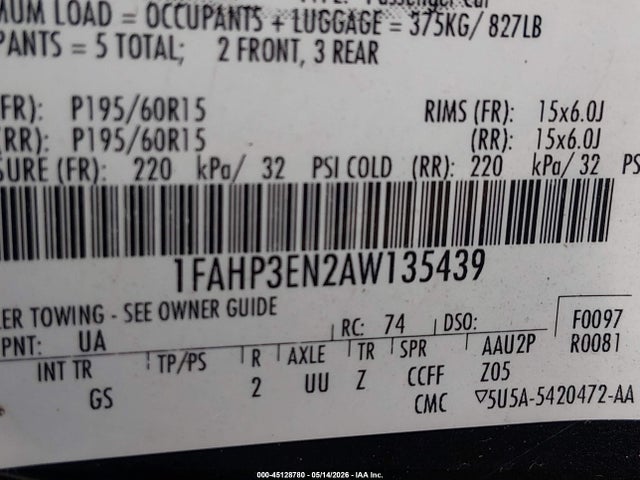 Продаж на аукціоні авто 2010 Ford Focus S, vin: 1FAHP3EN2AW135439, номер лоту: 45128780