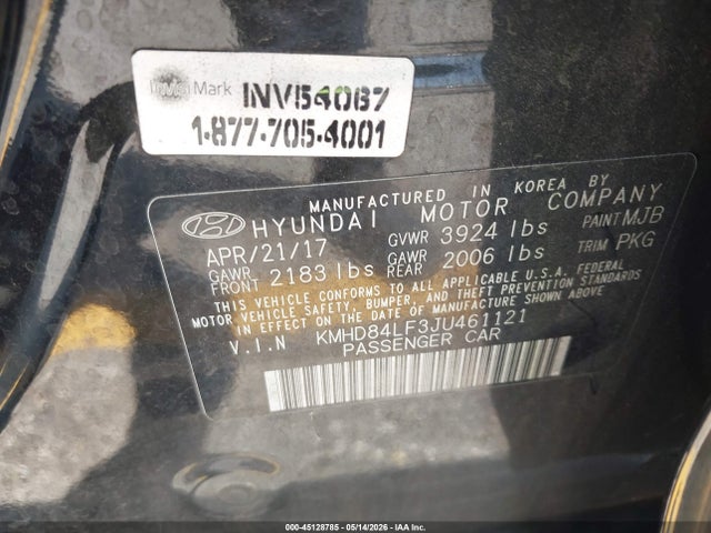 Продажа на аукционе авто 2018 Hyundai Elantra Value Edition, vin: KMHD84LF3JU461121, номер лота: 45128785