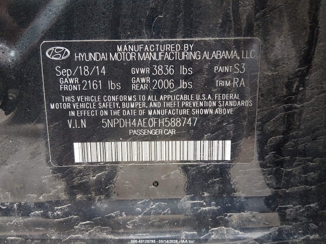 Aukcja sprzedaży 2015 Hyundai Elantra Se, vin: 5NPDH4AE0FH588747, numer aukcji: 45128795