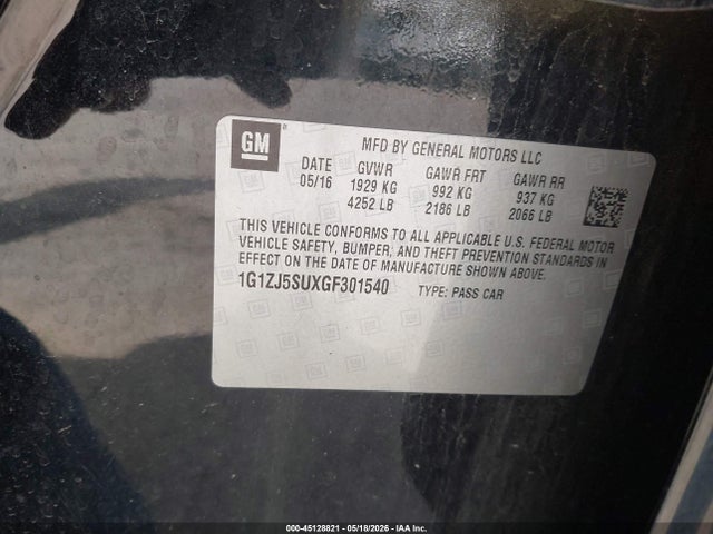 Продажа на аукционе авто 2016 Chevrolet Malibu Hybrid, vin: 1G1ZJ5SUXGF301540, номер лота: 45128821