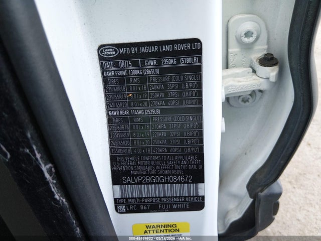 Продаж на аукціоні авто 2016 Land Rover Range Rover Evoque Se/se Premium, vin: SALVP2BG0GH084672, номер лоту: 45128822