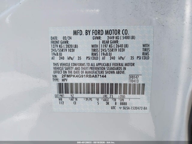 Aukcja sprzedaży 2024 Ford Edge Se, vin: 2FMPK4G91RBA87144, numer aukcji: 45128833