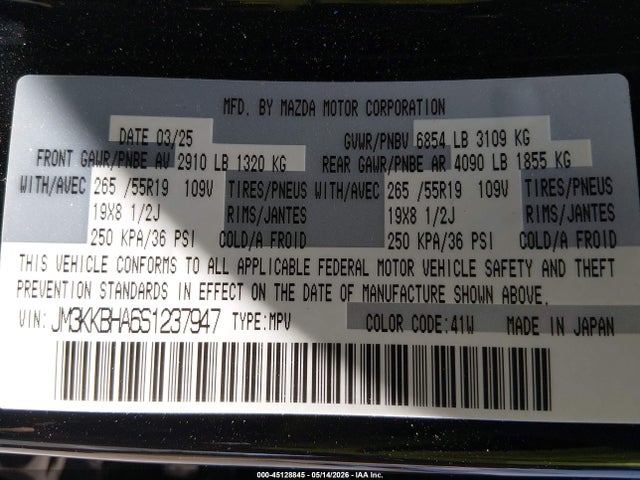 Mazda Cx-90 Phev Preferred Package 2025 JM3KKBHA6S1237947 Image 9