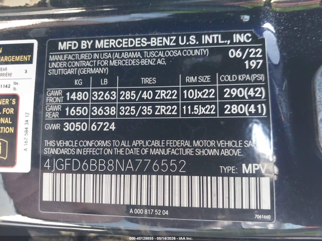 Aukcja sprzedaży 2022 Mercedes-benz Amg Gle 53 Coupe 4matic, vin: 4JGFD6BB8NA776552, numer aukcji: 45128855