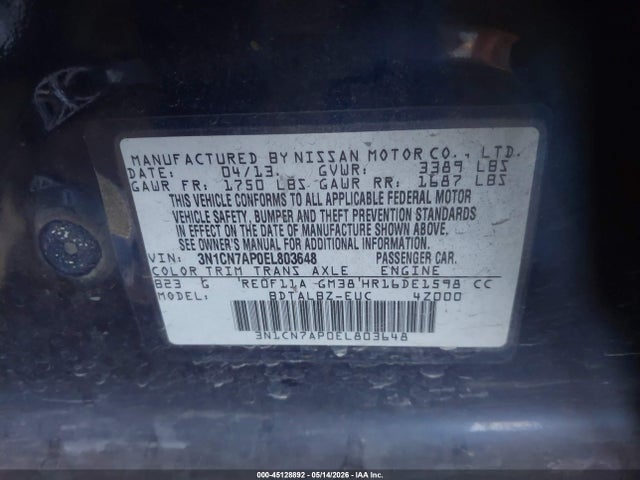 3N1CN7AP0EL803648 Nissan Versa 1.6 Sv